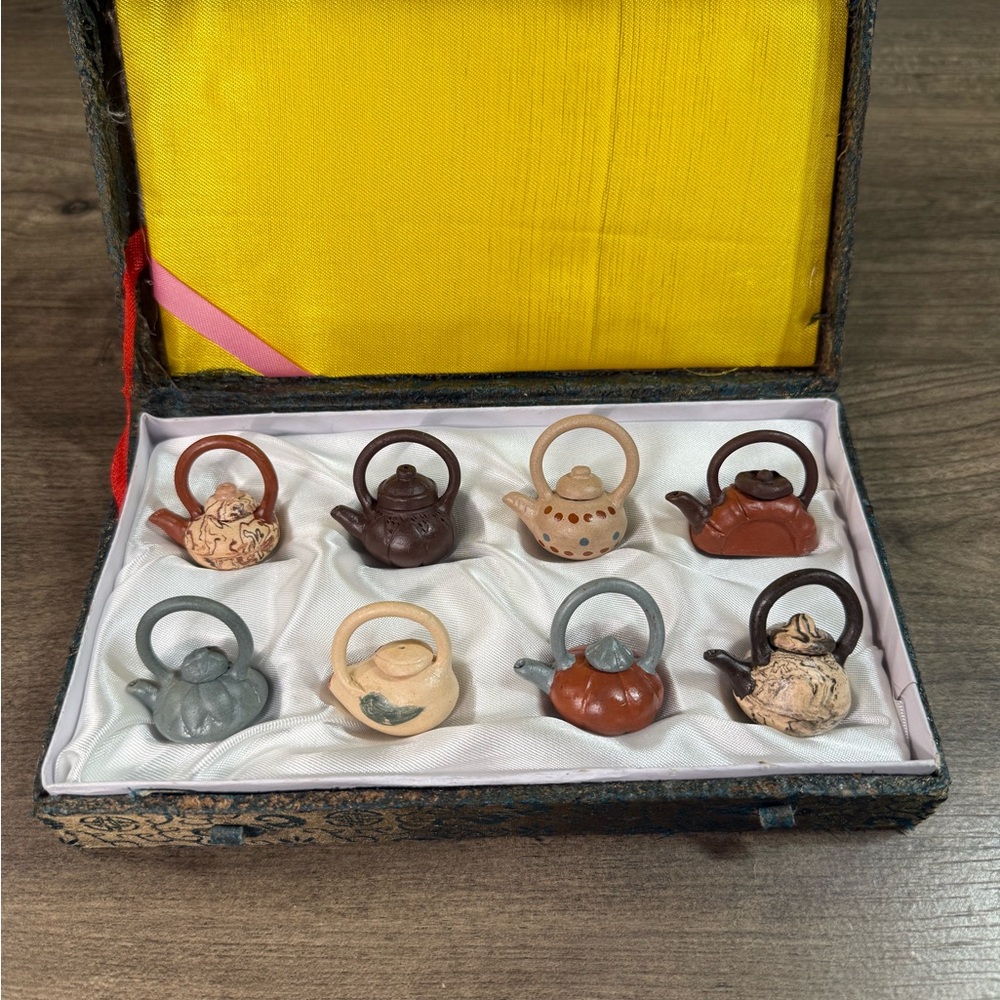 Vintage Chinese Yixing Zisha Clay Miniature Teapots Collector Set of 8